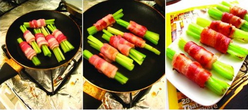 Cách làm thịt xông khói cuộn cần tây