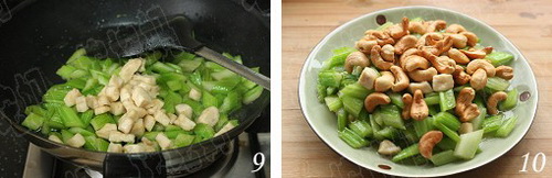 Gà xào hạt điều và cần tây các bước 9-10