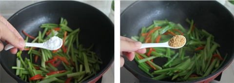 Thịt trưa xào cần tây bước 5-6