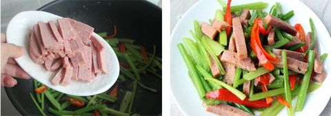 Thịt trưa xào cần tây bước 7-8