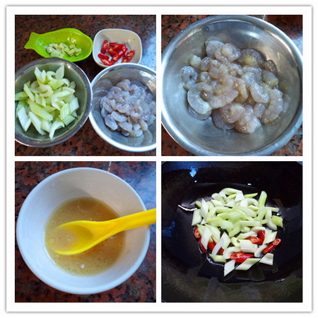 Tôm xào cần tây bước 1-4