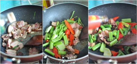 Thịt xông khói xào cần tây bước 4-6